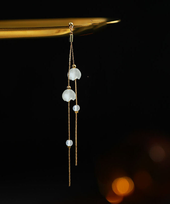 Handmade White Sterling Silver Inlaid Gem Stone Tassel Drop Earrings Tw1053