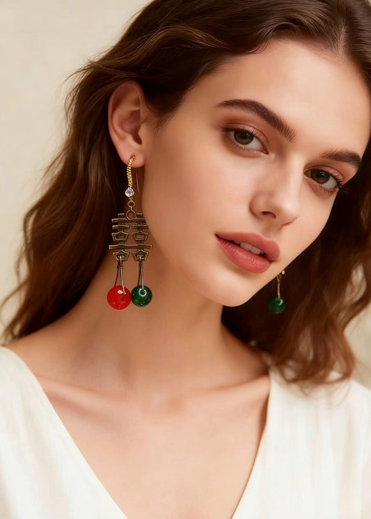Handmade Xi Wedding Copper Tassels Drop Earrings