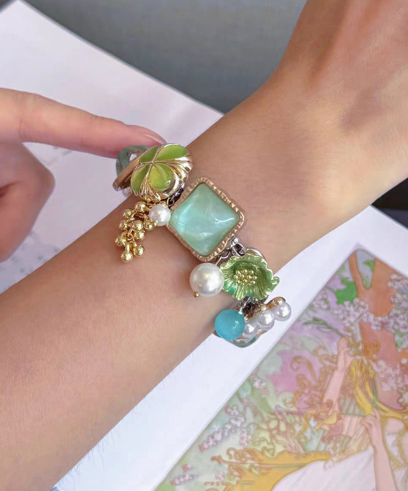 Holiday Colorblock Stainless Steel Pearl Tassel Charm Bracelet