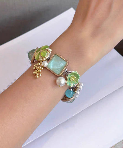 Holiday Colorblock Stainless Steel Pearl Tassel Charm Bracelet