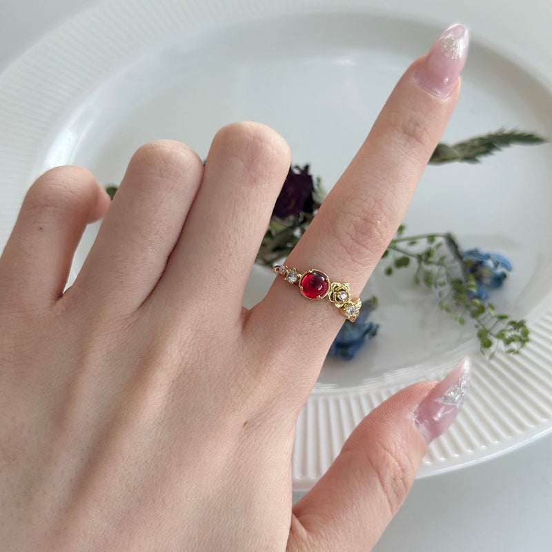 [] Red Gem Rose Ring