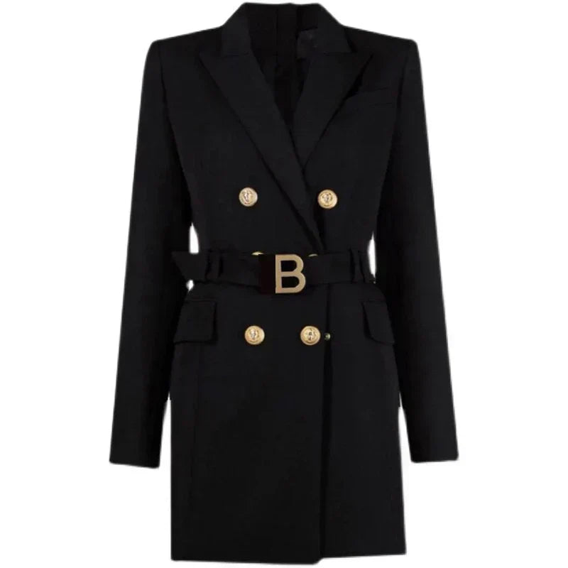 LM | classic blazer dress for the office with belt and luxury buttons