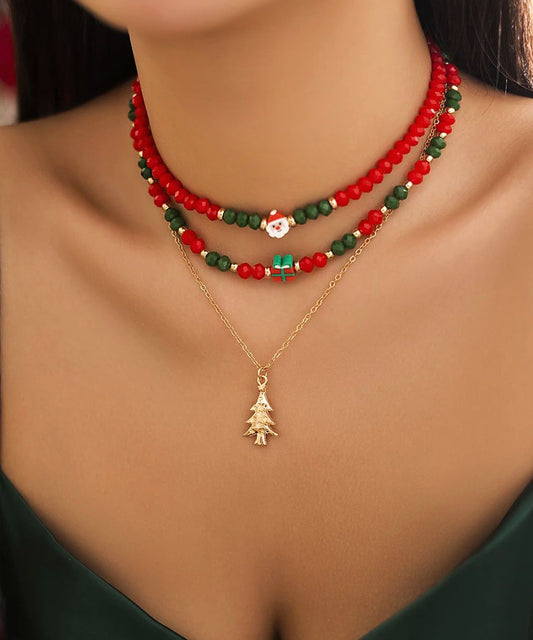 Korean Red and Green Crystal Beaded Clavicle Necklace Ra030