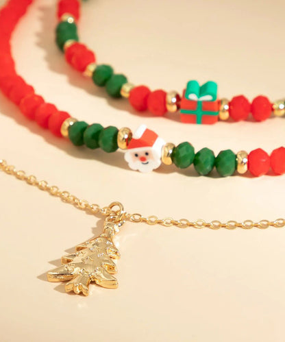 Korean Red and Green Crystal Beaded Clavicle Necklace Ra030