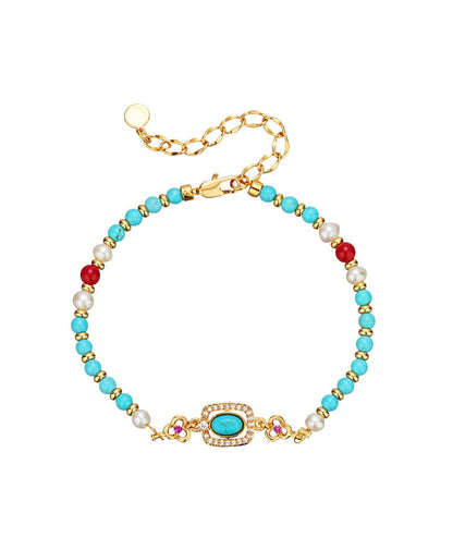 Turquoise & Pearl Charm Bracelet