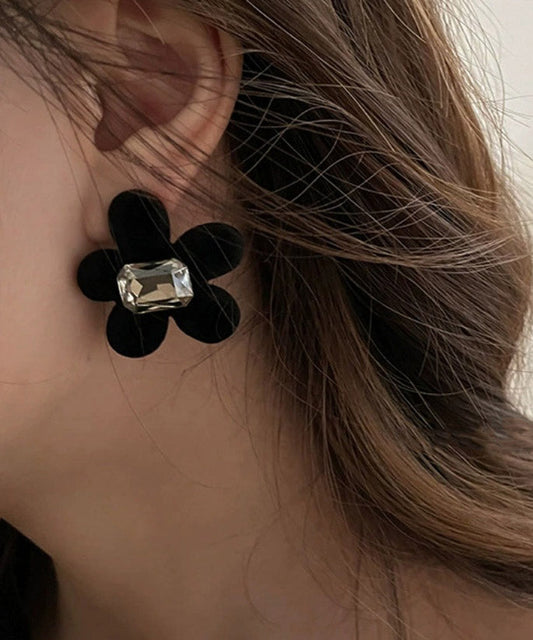 Loose Black Flocking Zircon Stud Earrings