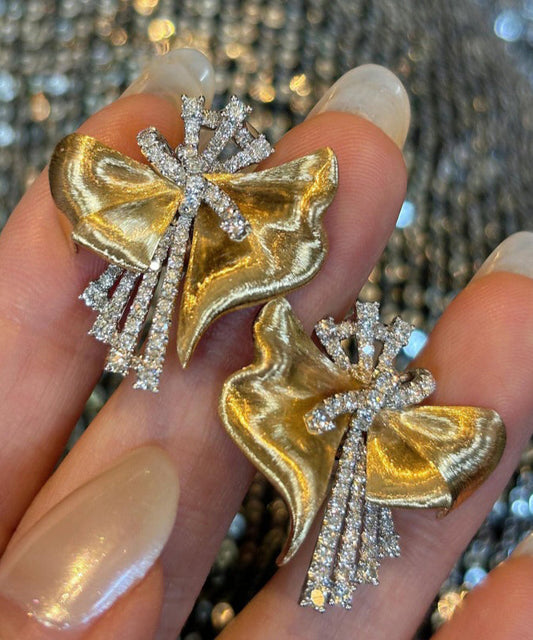 Loose Gold 14k Zircon Bow Stud Earrings