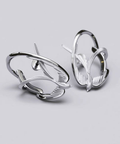Loose Silk Sterling Silver Swallow Hollow Out Stud Earrings