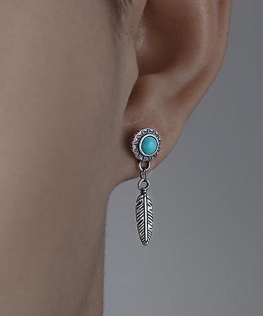 Blue Sterling Silver Turquoise Feather Stud Earrings