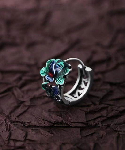 Silk Sterling Silver Peony Hoop Earrings