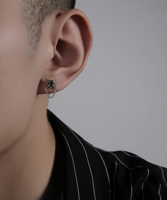 Silk Sterling Silver Zircon Chain Stud Earrings