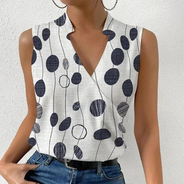 LM | sleeveless top with floral print and V-neckline