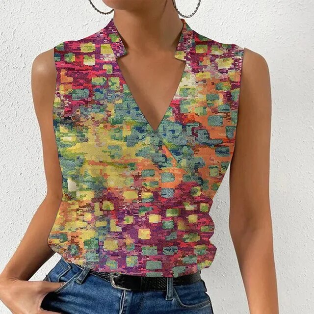 LM | sleeveless top with floral print and V-neckline