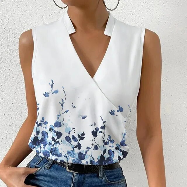 LM | sleeveless top with floral print and V-neckline
