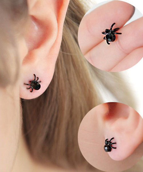 Modern Black Spider Metal Novelty Stud Earrings