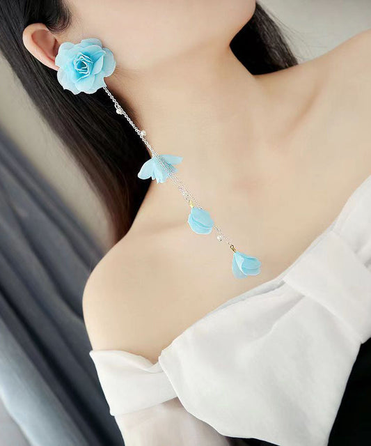 Modern Blue Sterling Sliver Tassel Beach Drop Earrings