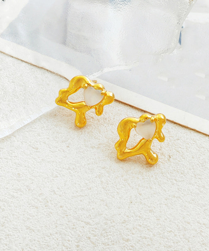 Modern Gold Plated Heart Stud Earringss