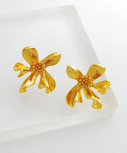 Modern Gold Copper Asymmetrical Stud Earrings