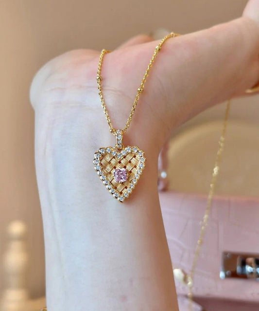 Modern Gold Sterling Silver Overgild Zircon Wire Drawing Love Ear of Wheat Pendant Necklace Qi074