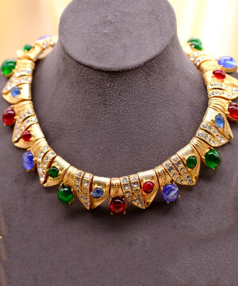 Modern Rainbow Ancient Gold Zircon Gem Stone Choker Gh1029
