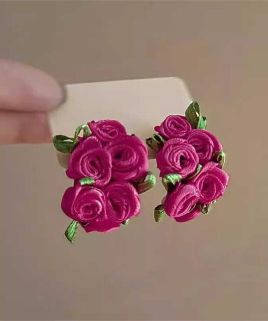 Modern Rose Cloth Stud Earrings