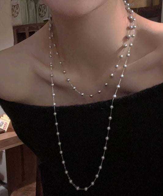 Modern White Babysbreath Crystal Pearl Gratuated Bead Necklace Po071