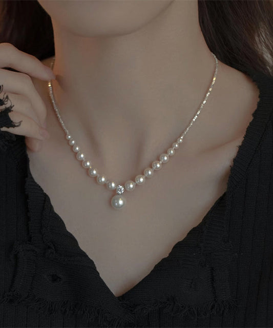 Modern White Copper Overgild Pearl Zircon Pendant Necklace Zz072
