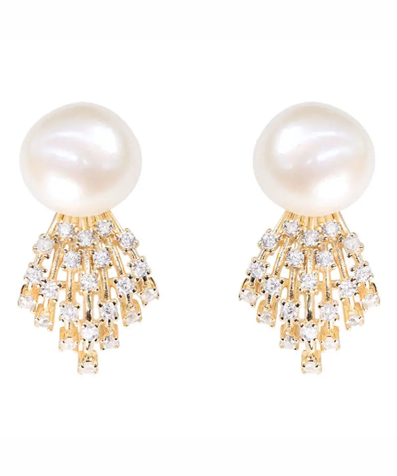 Sterling Silver Overgild Jade Zircon Stud Earrings