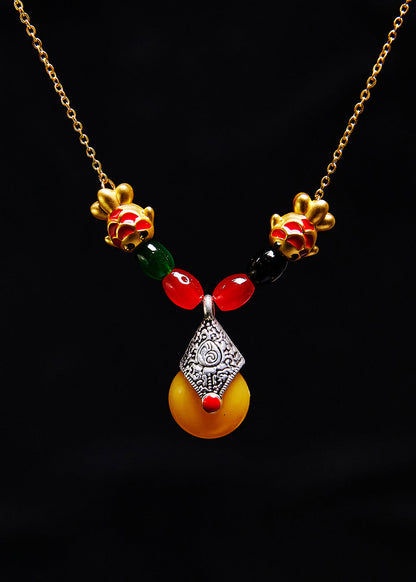 National Style Beeswax Fish Gilding 14k Pendant Necklace