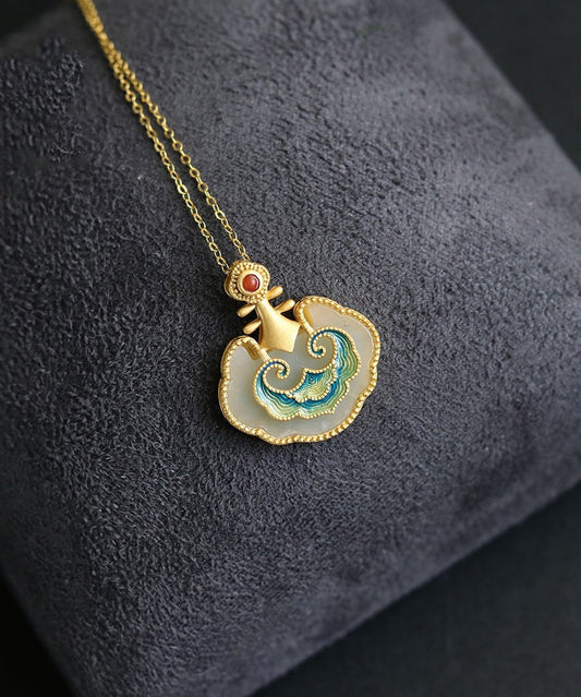 New Gold Ancient Gold Jade Enamel Pendant Necklace Tx011