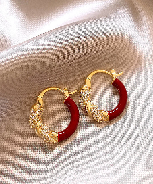 Novelty Red Copper Alloy Zircon Hoop Earrings
