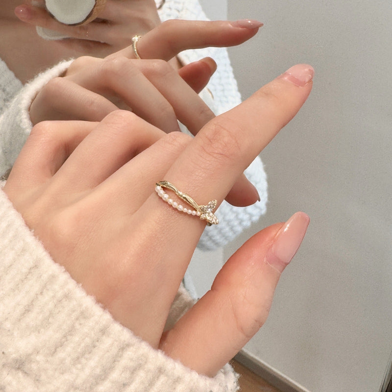 Butterfly Crystal Adjustable Ring Set