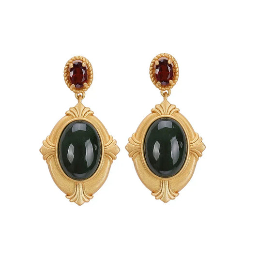 Rosalie Regal Jade and Garnet Earrings