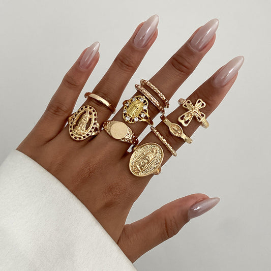 Lea Crown Cross Ring 10pcs Set