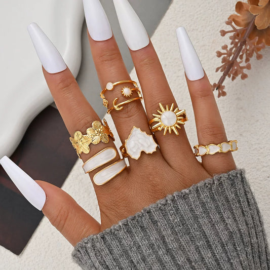 Sun and Heart Open Ring Set