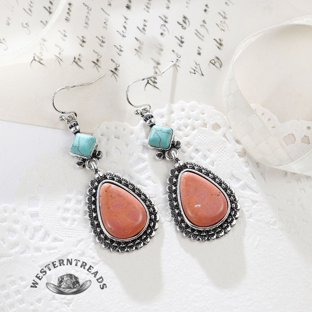 Pink Turquoise Silver Tear Drop Earrings