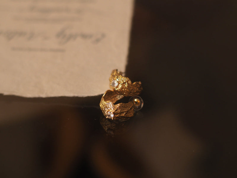 Sanya Textured Leaf Crystal Stud Earrings