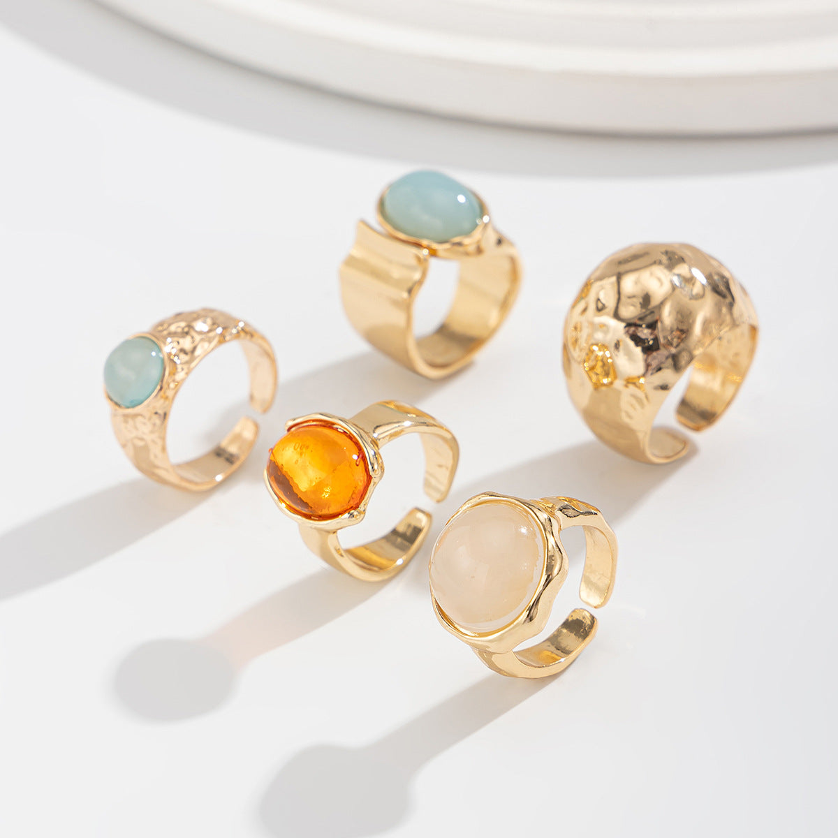 5-piece Adjustable Gemstone Ring Set