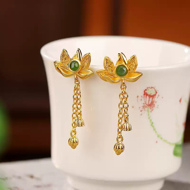 Lotus Jade Dangle Earrings