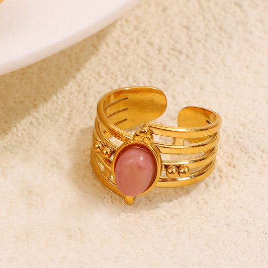 Leeba Layered Stone Open Ring