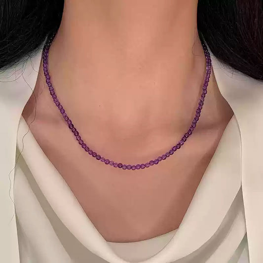 Amethyst Beaded Round Stone Necklace