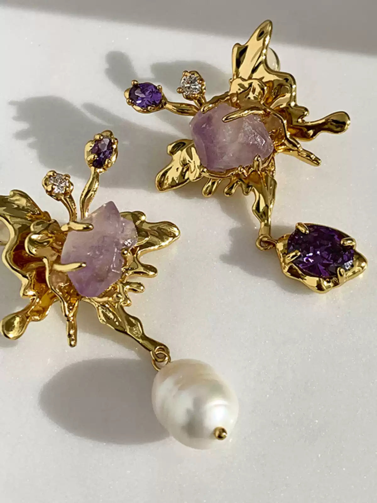 Fiona Amethyst and Pearl Butterfly Earrings