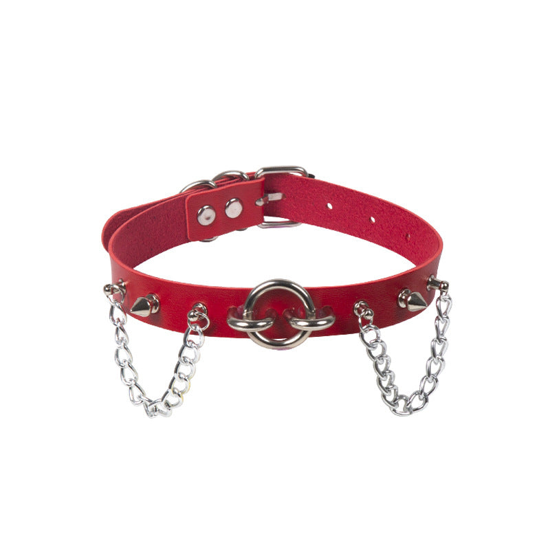 Personality O-ring Rivet Chain Pu Necklace