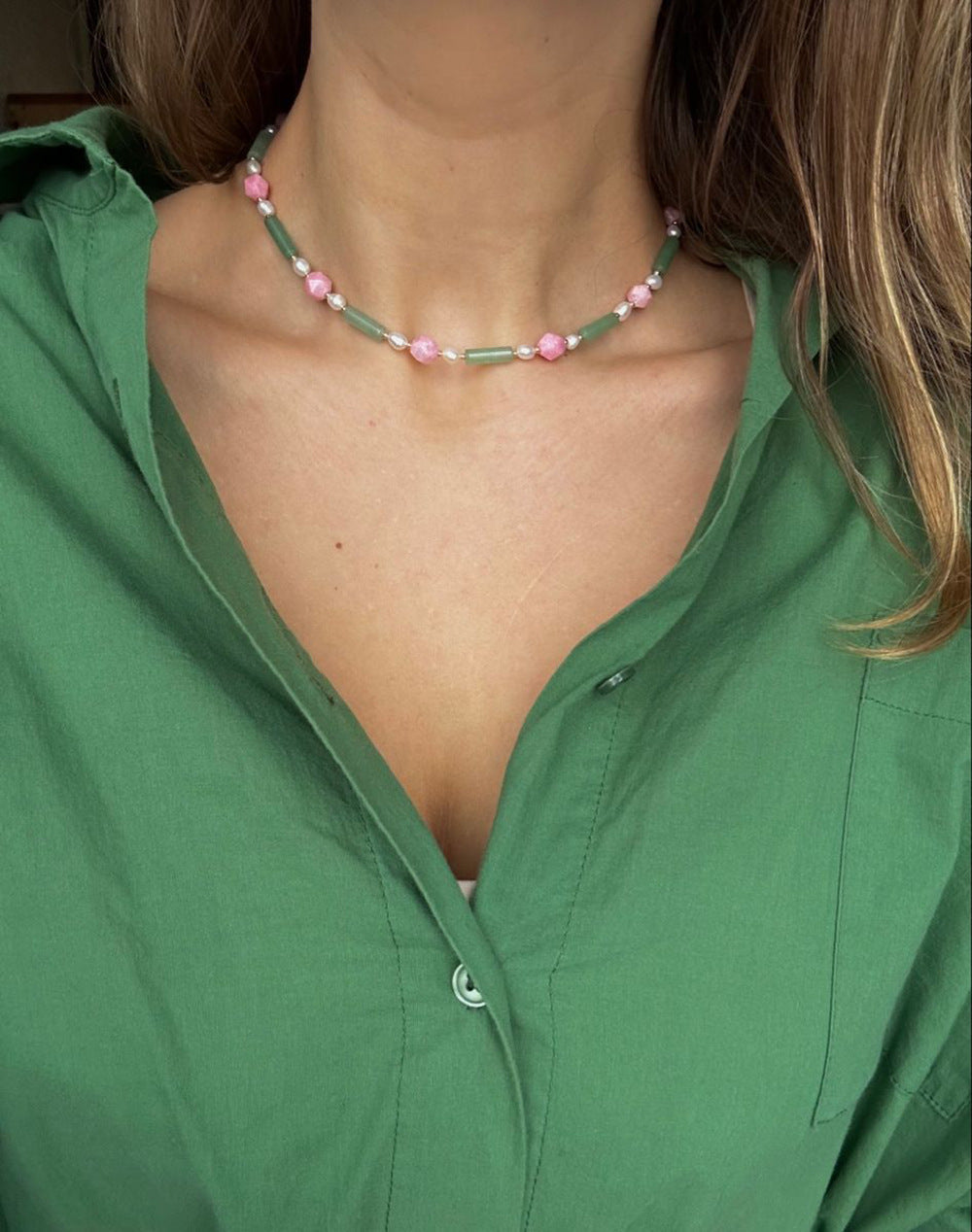 Clara Jade &amp; Pearl Beaded Necklace