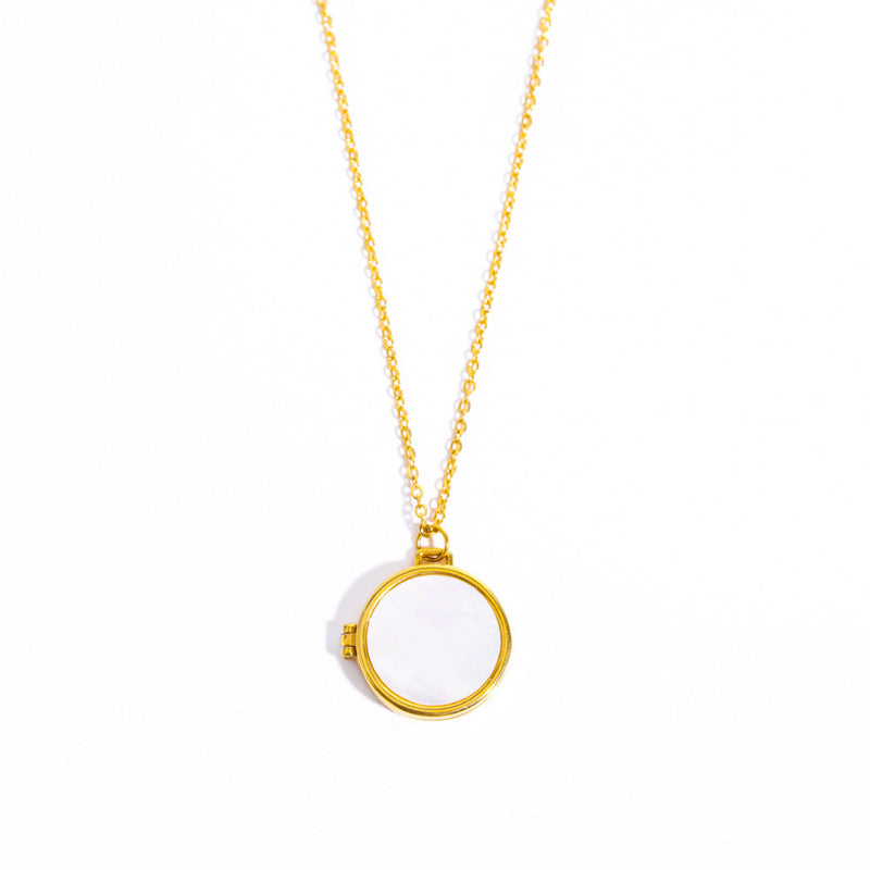Shell Inlay Locket Pendant Necklace