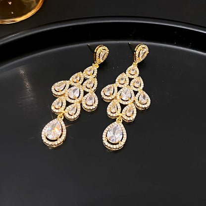 Laurie Zircon Leaf Tassel Earrings