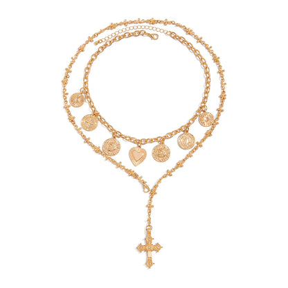 Alexia Layered Heart Cross Necklace