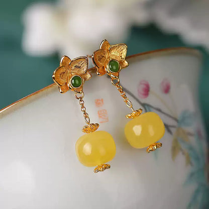 Diana Jade and Honey Amber Drop Earrings