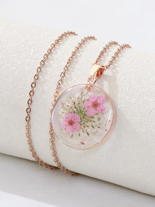 Real Dried Forget-me-not Flower Pendant Necklace