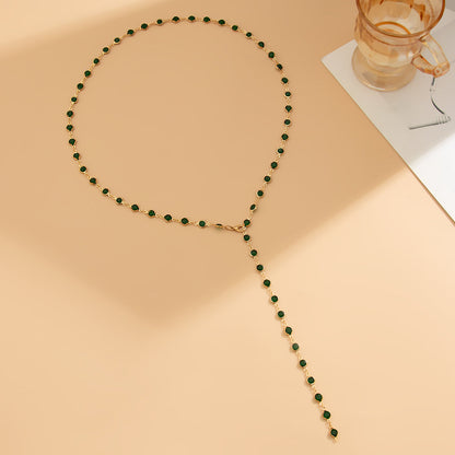 Green Crystal Chain Long Necklace